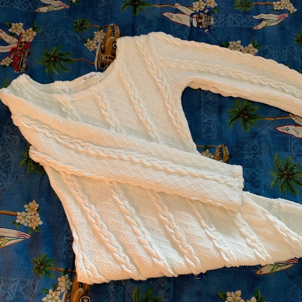 White Knit Long Sleeve Dress